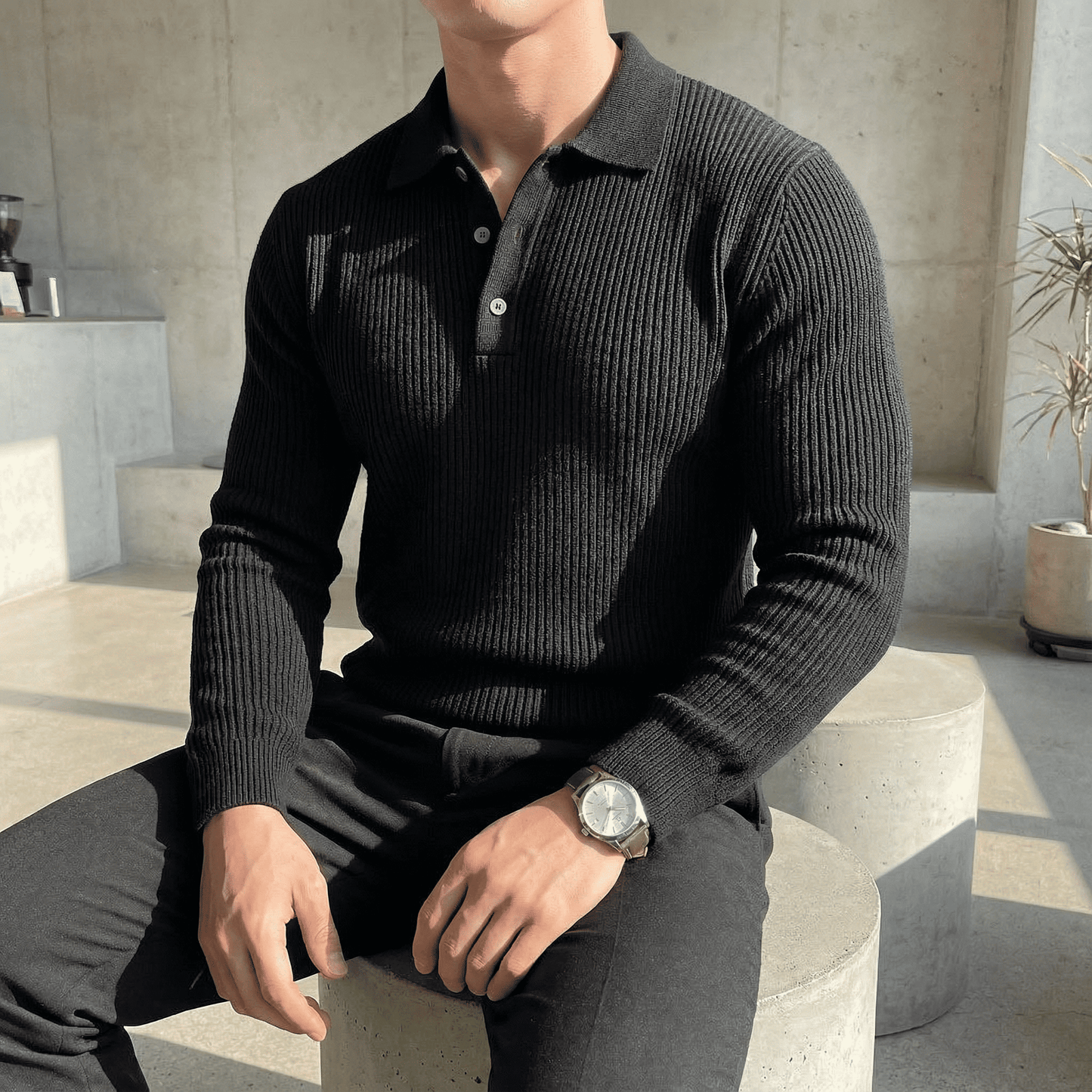 Mattia Rib Polo Pullover